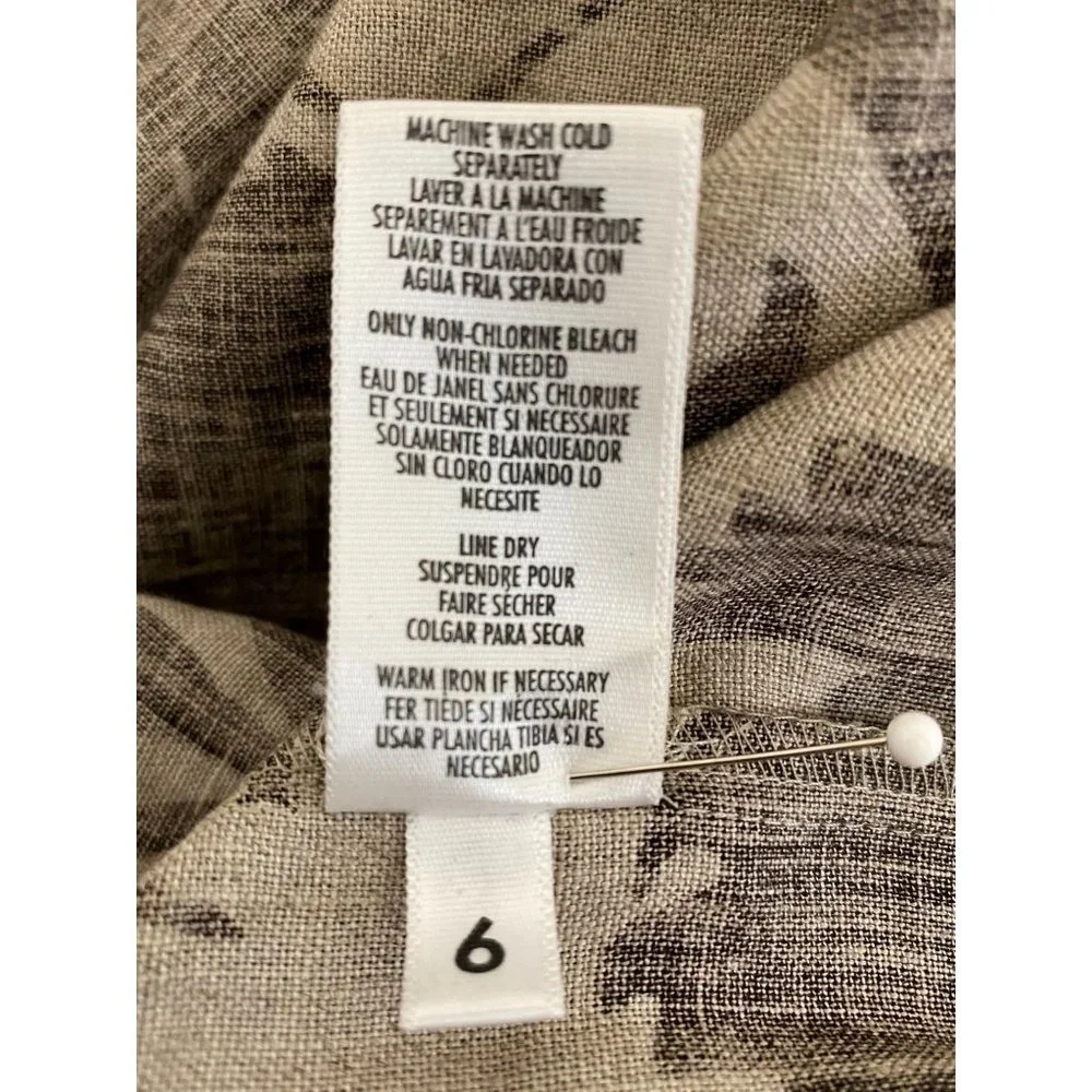 Casual Corner 100% Linen Maxi Sheath Dress Size 10 Brown Floral Print Side Slits - Picture 5 of 9